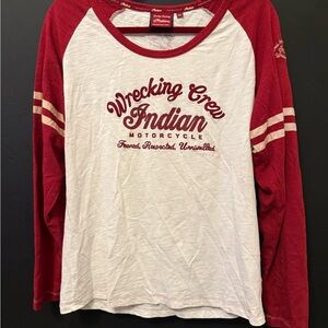 Indian Motorcycle Women's Red and White Long Sleeve Top